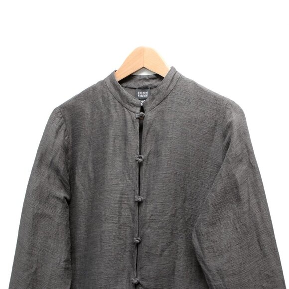 Eileen Fisher Italian Linen Blend Tunic Top Jacket Frog Closure Pockets Grey - Picture 6 of 11